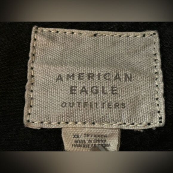 American Eagle Women's XS Embroidered Floral Long Denim Jean Jacket Black rose - Picture 4 of 16